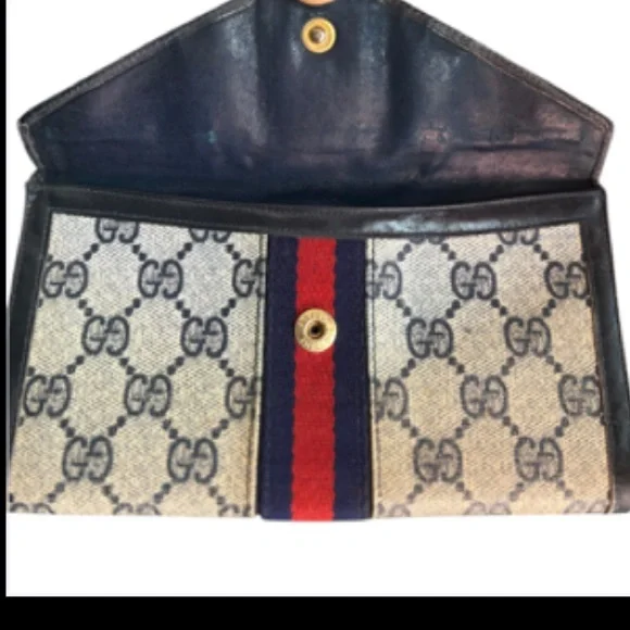 Gucci Beige GG Canvas Wallet with Red and Navy Web Stripe - Picture 2 of 9